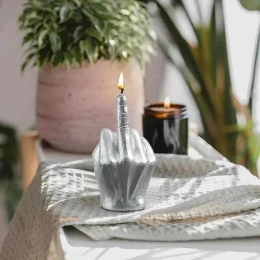 Middle Finger Scented Candle Black Danish Pastel Room Decor - Silver Small